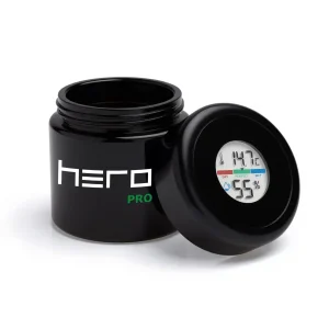 Szklany pojemnik bezzapachowy z higrometrem HERO PRO – 100 ml